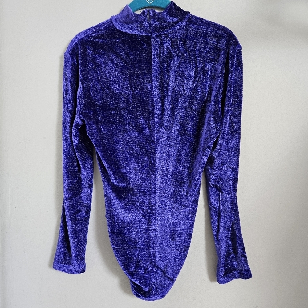 ESCADA by Margaretha Ley Vintage Women's Purple Velvet Mock Neck Bodysuit Small - Picture 10 of 12